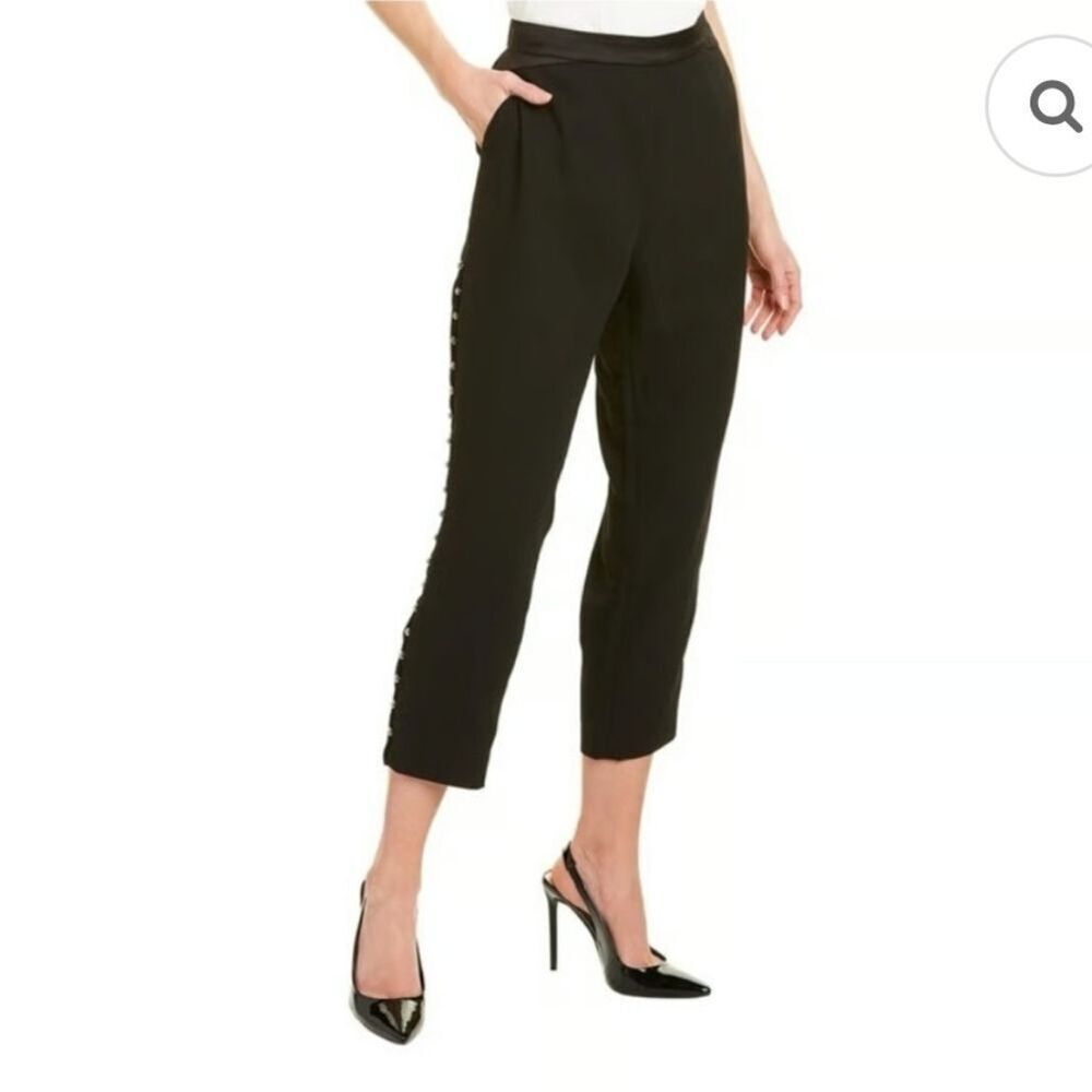 Ted Baker London Carlaa  Black Beaded Cropped Mid Rise Trousers Size 1
